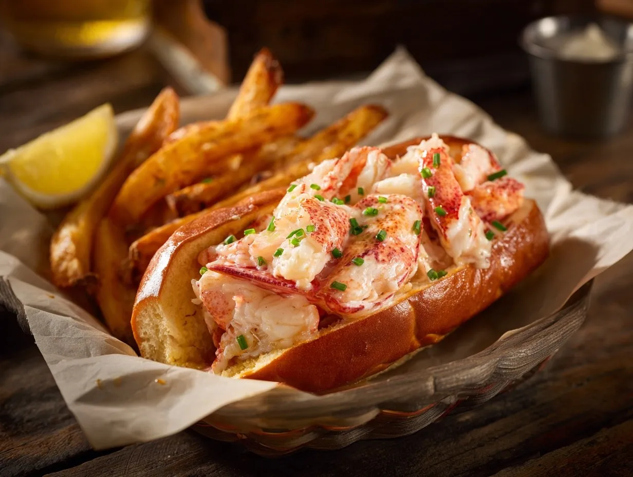 Lobster roll with Cajun fries
