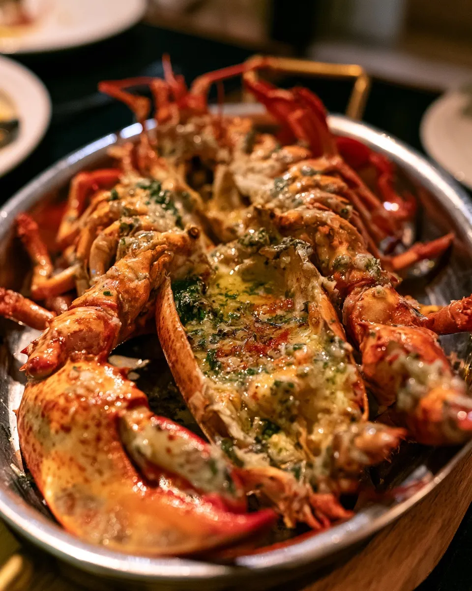 Whole lobster split with garlic butter